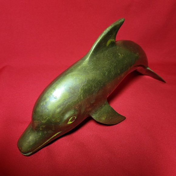 Vintage Mid Century Brass Dolphin Figurine 14" - Picture 3 of 11